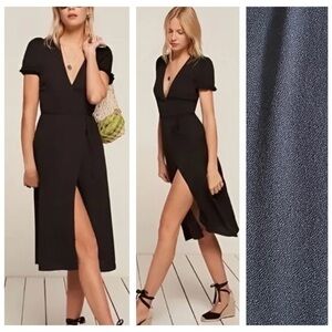 Reformation Black Addy Midi Wrap Dress L